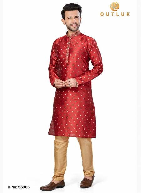 Red Colour Outluk 55 New Exclusive Wear Kurta With Pajama Mens Collection 55005